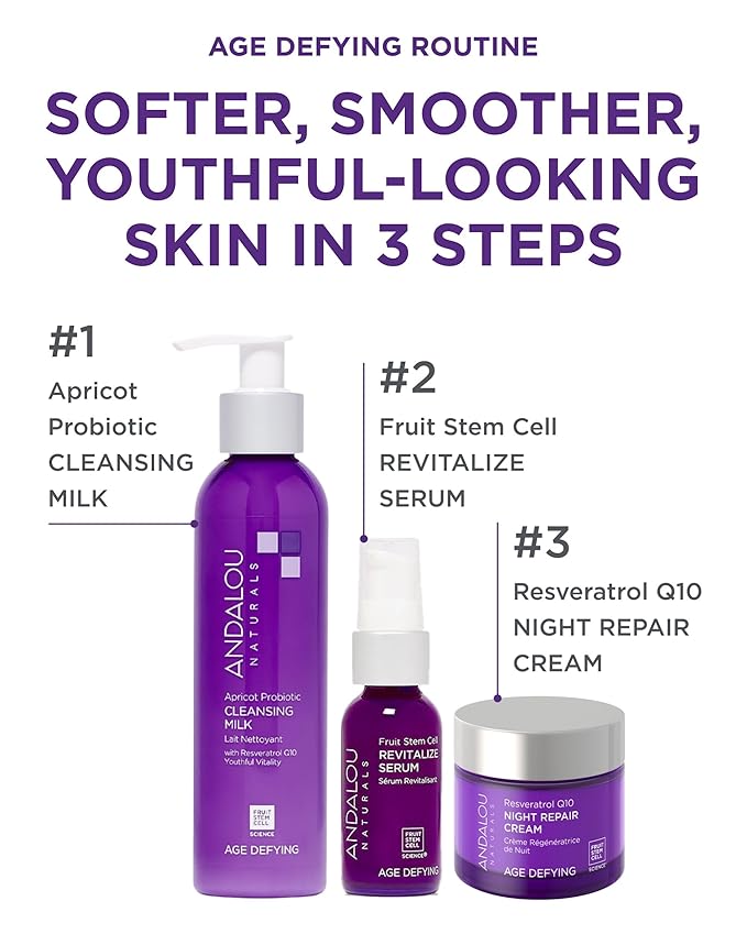 Andalou Naturals Age Defying Resveratrol Q10 Night Repair Cream - Anti-Wrinkle Moisturizer to Hydrate & Smooth - CoQ10 & Resveratrol for Dry Skin - 1.7 oz