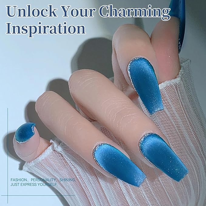 Born Pretty Blue Cat Magnetic Eye Gel Nail Polish,15ML Sea Blue Holographic Shimmer Glitter Magnetic Gel Polish,Reflective Translucent U V Gels for Manicure Salon DIY