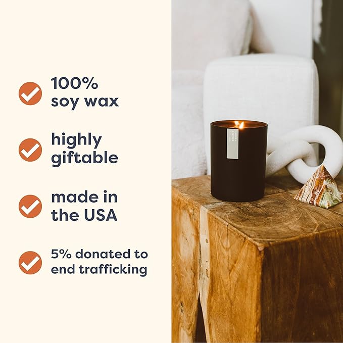 Calyan Wax Co. Smoke & Leather Scented Candle - 75 Hour Burn - Luxury Clean Soy Wax Candles - Long Lasting Black Tumbler Jar Candle for Home - 10.2oz