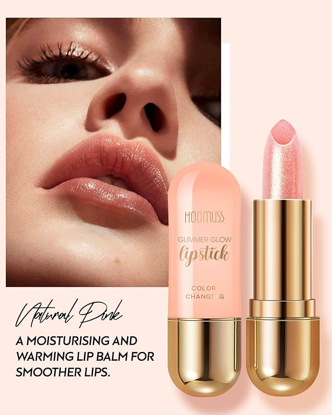 Tinted Lip Balm Flower Lipstick Tinted Lip Gloss Long Lasting PH Lipsticks Color Changing Lipstick Natural Glitter Pink Lip Stick, Pink Flower