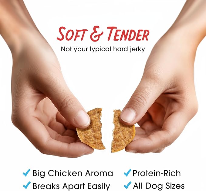 Dogs Love Chicken Jerky Dog Treats 3 Ingredients Grain Free 6 oz | Made in the USA, soft and chewy, healthy dog snacks, training treats for small medium and large breed dogs and puppies