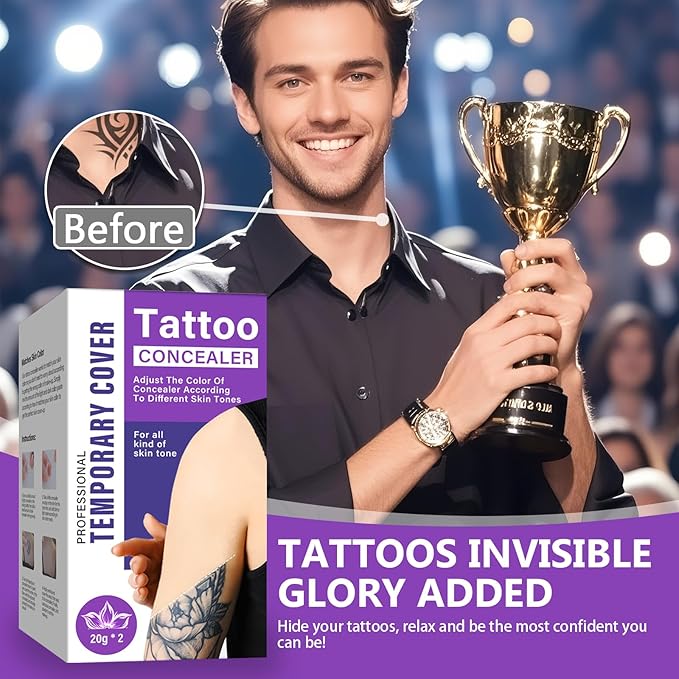 Tattoo Cover Up Makeup Waterproof, 2 Colors Sweatproof Tattoo Cover Up Concealer, Long-Lasting for Tattoos, Vitiligo, Spots, Scars, Invisible Skin Concealer