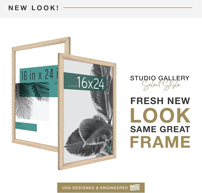 MCS Studio Gallery 16x24 Poster Frame Natural Woodgrain Engineered Wood, Vertical & Horizontal Wall Hanging Large Picture Frame for Photos, Posters & Art Prints (2-Pack)