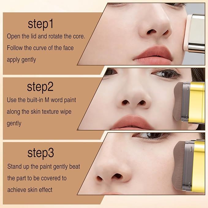 Luminous Dual-Ended Concealer Foundation Stick,Korean 3-in-1 Foundation Stick with Concealer & Brush,Double Head Foundations Make up Sticks,Full Coverage Korean Makeup Skin Tint(#03 Natural Color)