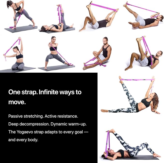 YogaEVO Stretching Strap with Loops for Physical Therapy — Yoga Strap & Resistance Band in One — Flexibility & Back Recovery — HD Video Routines Included