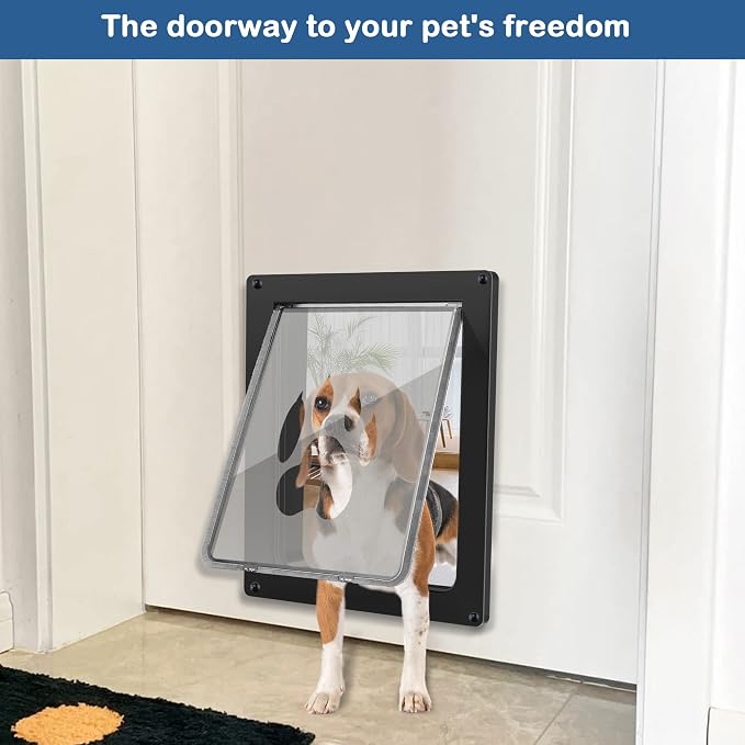 CEESC Medium Dog Door, Snap-in Closing Panel, Up to 35 lbs, Durable, Black | Flap 9.06"x11.38", cut-out 9.56"x12.19". Fits doors 1.25-2.06in. Weatherproof ABS, magnetic seal