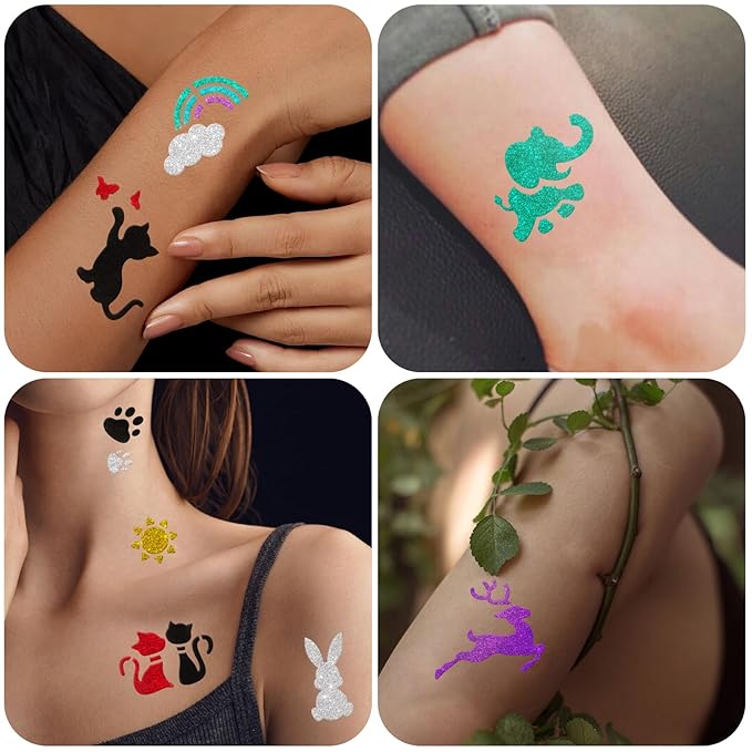 Temporary Tattoo Markers for Skin, 8 Temporary Tattoo Markers + 142 Cartoon Tattoo Stencils for Kids Teens, Flexible Brush Tip & Bright Colors Body Marker and Fake Tattoo Stencil Set for Party Favor