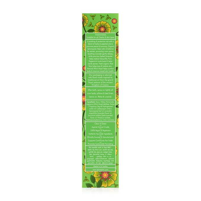 SPA CEYLON Peace Relaxing Body and Pillow Mist | Herbal Skin Care Spray with Lemongrass, Lavender and Peppermint | Hydrating & Calming | Vegan & Cruelty-Free