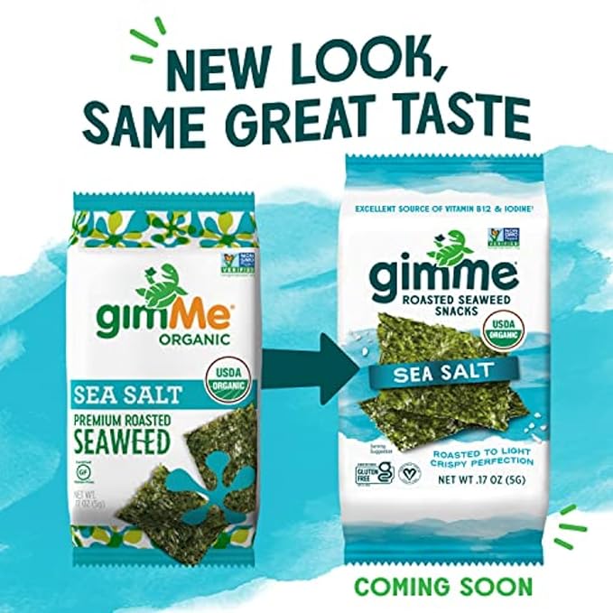 Gimme Seaweed - Sea Salt - 6 Count - Organic Roasted Seaweed Sheets - Keto, Vegan, Gluten Free - Great Source of Iodine & Omega 3’s - Healthy On-The-Go Snack for Kids Adults (Pack of 2)
