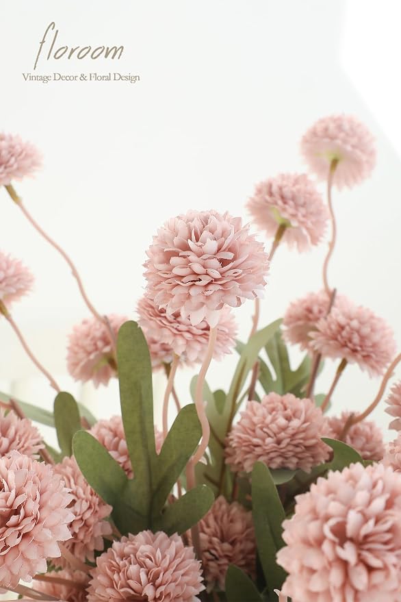 5pcs Shabby Blush Faux Silk Mums Artificial Flowers, Bulk Fake Small Mini Chrysanthemums with Stems for DIY Wedding Centerpieces Floral Arrangements Vase Fillers Home Decorations