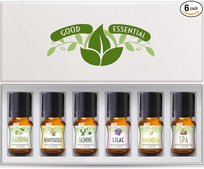 Good Essential Oil Set – 6-Pack Floral Aromatherapy – Gardenia, Honeysuckle, Jasmine, Lilac, Magnolia, Spa – for Candles, Soaps, Perfume, Diffuser, Home Care