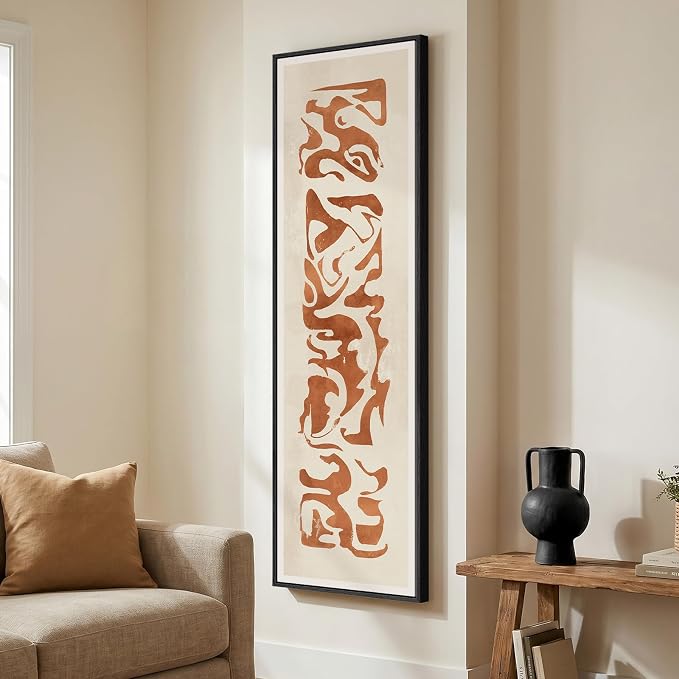Large Framed Wabi Sabi Terracotta Abstract Wall Art, Long Vertical 20x60 In | Rust brown beige pictures, Modern artwork for walls, Canvas print, Wood frame, Wall decor for living room bedroom dining room