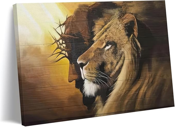 Fantasy Artists Framed Jesus Christ Canvas Wall Art The Lion of Judah Christian Painting Prints Biblical Wall Decor Religious Room Decor for Church Prayer Room Christian Schools Hospitals 20"x30"