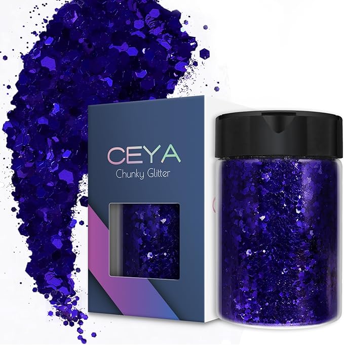 Ceya Chunky Glitter, 4.9oz/ 140g Magnetic Blue Craft Glitter Powder Mixed Fine Flakes Iridescent Nail Sequins for Nail Art, Hair, Epoxy Resin, Tumblers, Slime, Painting, Festival Decor