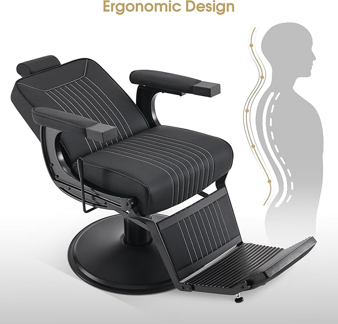BarberPub Classic Barber Chair, 660Lbs Heavy-Duty Hydraulic Pump, Professional Reclining Salon Chair for Hair Stylist, Gold&Black, Barbershop, Salon&Spa Equipment for Adult 8334 (Black) (Black)