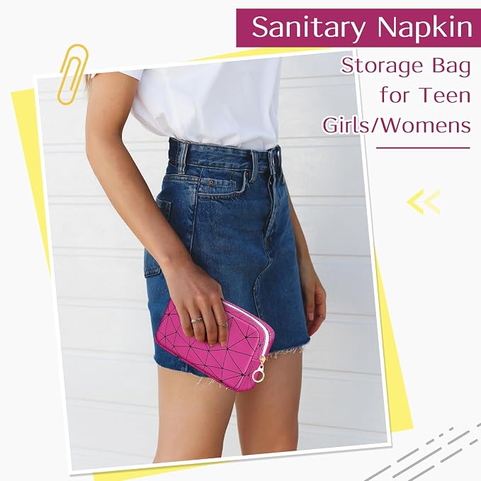 Likesing Period Bag for Teen Girls, Leather Sanitary Napkin Storage Bag, Portable Menstrual Pad Bag Period Pads Pouch, Small Make Up Bags