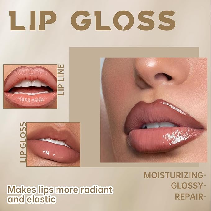 Peel Off Lip Liner Stain Tattoo, Long Lasting Waterproof Lip Stain Peel off, Tattoo Nude Lip Liner and Lip Gloss Combo, Non-Stick Cup Nourishing Lip Gloss Set Lipstick Makeup