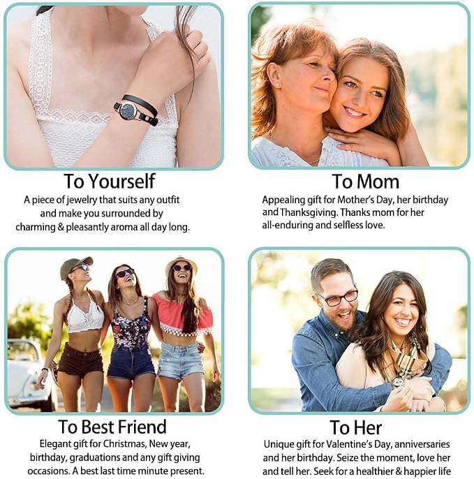 SOMORA Unique Gifts for Women - Valentine's Day Birthday Gifts for Women, Mom, Best Friend, Sister, Wife, Mothers Day Mom Gift, Aromatherapy Diffuser Bracelet Gift Set, Black