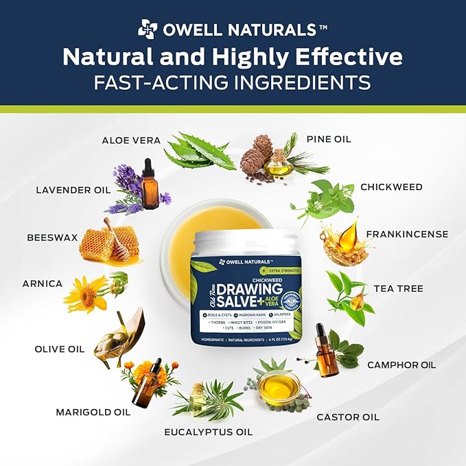 OWELL Naturals Drawing Salve – Fast Acting for Ingrown Hairs, Boils, Bumps, Cysts & Splinters – Clear Non-Staining Formula for Bikini Line, Underarms & Sensitive Skin – 4 oz