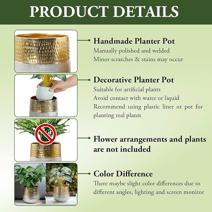 MyGift Hammered Brass and Silver Metal Planters, Handcrafted, 2 Pack | Handcrafted in India, these textured two-tone planters add an elegant metallic accent for indoor plants, flowers, and décor