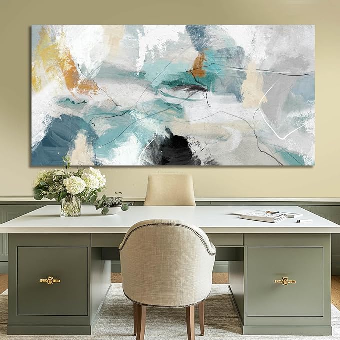 SOUGUAN Green Wall Art Abstract Wall Decor Teal Pictures Canvas Prints Artwork for Walls 29"x58"
