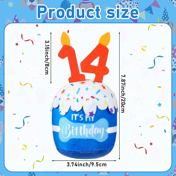 Dansydaisy Dog Birthday Cake Toy Squeaky Plush Gift,14th,Blue