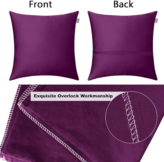 4-Pack 100% Cotton Comfortable Solid Decorative Throw Pillow Case,Thmyo Square Cushion Cover Pillowcase Sublimation Blank Pillow Covers DIY Throw Pillowcase(18x18 inch/ 45x45cm,Dark Reddish Purple)