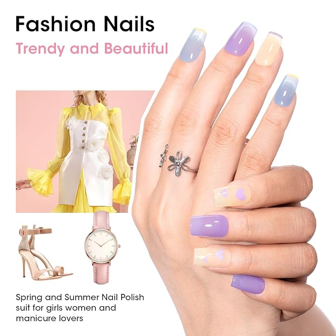 GELLEN Clear Pastel Nail Polish, Sheer Jelly Regular Nail Polish Quick Dry Spring Summer 6-Color Set for Acrylic Natural Nails Home Salon, No UV Gel, Chip Resistant, Hema Free, Non Toxic, TPO Free