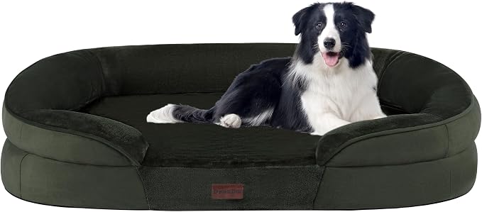 Dwanton Orthopedic Waterproof Large Dog Bed Sofa, Gel Memory Foam, 38" | Egg-Crate Foam Dog Sofa, Washable Pet Bed with Four Sided Bolster Cushion, Removable Cover & Non-Slip Bottom, Green