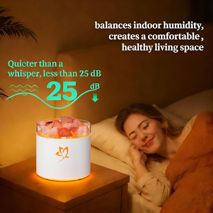 4-in-1 Ultrasonic Crystal Salt Stone Aromatherapy Diffuser & Humidifier - 7-Color LED Dreamy Flame Light, Auto Shut-Off, 2 Modes | Home/Office/Yoga (White)