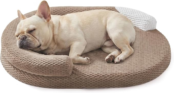 JOEJOY Orthopedic Dog Bed Medium Size Dogs, Waterproof Washable Oval Dog Beds with Removable Cover, Egg-Crate Memory Foam Pet Bed with Bolster Sides & Non-Skid Bottom, Brown, 28''x20''