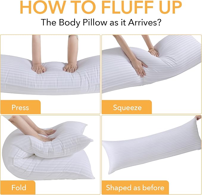 Oubonun Premium Striped Body Pillow | Breathable Cooling Cotton Cover, Soft and Fluffy 3D Down Alternative Microfiber Filled, Long Bed Pillow for Side Sleepers