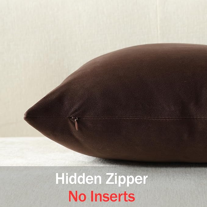 Euro Sham Covers 24x24 Chocolate Brown: Pack of 2 Cozy Soft Velvet Square Modern Luxury Decorative Throw Pillow Cases for Sofa Couch Living Room Bed Home Decor