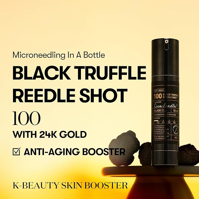 VT COSMETICS Black Truffle Reedle Shot 100, Premium Spicule Microneedling Serum with 24K Gold for Skin Elasticity, Deep Nourishment, Exfoliation & Smooth Glass Skin, Korean Skincare, 1.69 fl oz