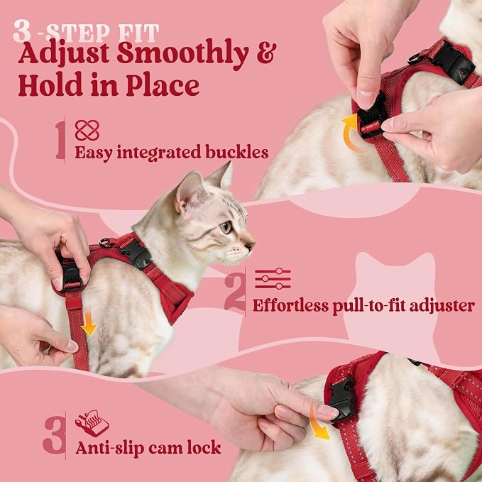 rabbitgoo Cat Harness and Leash, Easy-on with Neck Buckle, Red