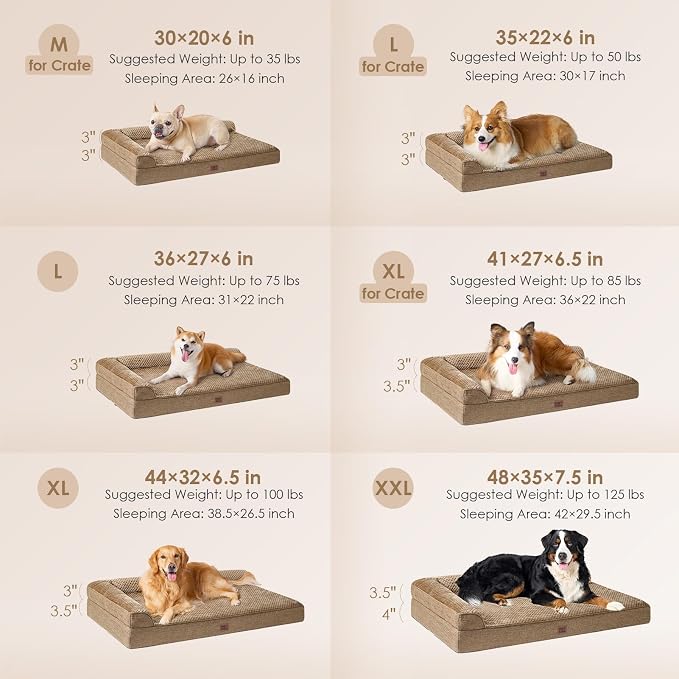 EHEYCIGA XL Dog Bed Memory Foam for Crate, Extra Large Dog Bed Orthopedic with Washable Removable Cover, Waterproof Pet Sofa Couch XLarge Size Dogs, 41x27x6.5, Camel | Washable Removable Cover, Waterproof Flat Pet Sofa Couch with Nonskid Bottom, 41x27x6.5