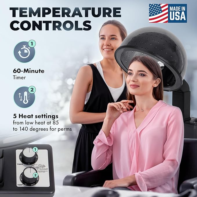 Buy-Rite BR900 X-tra Hot Professional Salon Hair Dryer, 980W Hooded Dryer with Extra Large Bonnet, 5 Heat Settings, 60-Min Timer, Removable Filter, UL/CSA Approved, HL-1200 (Black, 120V)