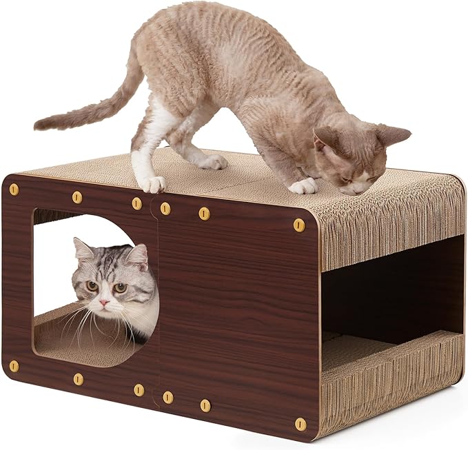 EHEYCIGA Cardboard Cat Scratcher House, 20-Inch Cat Scratch pad, Dark Brown | Cat Scratching Board for Indoor Cats, High-density Corrugated Paper, Multi-function, Anti-scratch, Easy Install, Large