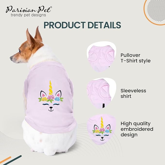 Parisian Pet Dog Shirt - 100% Cotton Unicorn Shirts for Medium Dogs - Pink Sleeveless Girl Pet Clothes - Lightweight and Breathable Puppy Clothes - Stretchy Female Dog Apparel - T Shirts for Dogs