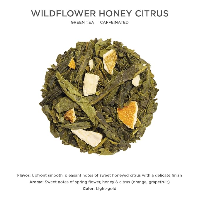 Tea Forte Wildflower Honey Citrus Premium Loose Leaf Caffeinated Green Tea Blend Canister, Makes 35-50 Cups