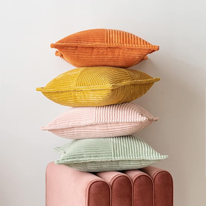 MIULEE Decorative Throw Pillow Covers for Couch 16x16 Inch Sage Green | 2 Pack, Boho Broadside Striped Patchwork Pillow Covers, Soft Corduroy Cushion Cases, For Sofa Bed Livingroom Home Decor