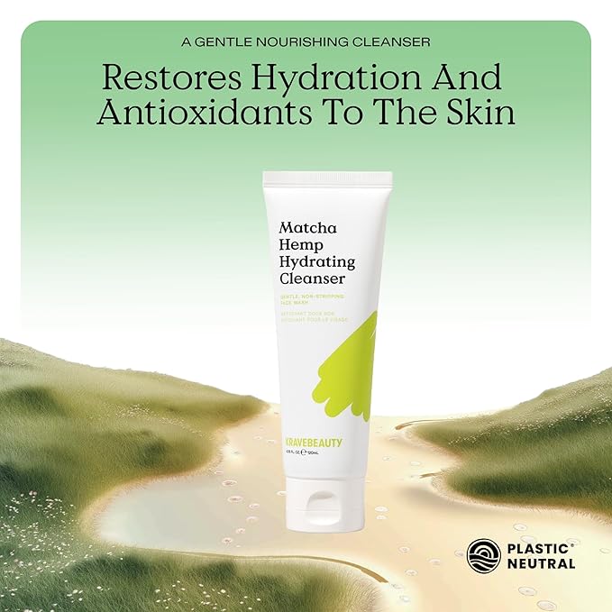 KraveBeauty Matcha Hemp Hydrating Cleanser Duo – Korean-Inspired Daily Gentle Face Wash, Supports Skin Barrier, Hydrating & Non-Stripping, Vegan & Cruelty-Free, 4.05 fl oz x2