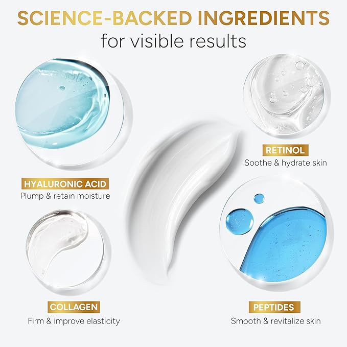 Retinol Cream for Face with Collagen, Peptides - Anti Aging Wrinkle Cream for Women and Men - Day-Night Facial Moisturizer with Hyaluronic Acid - Tightening and Skin Firming - Neck & Décolleté