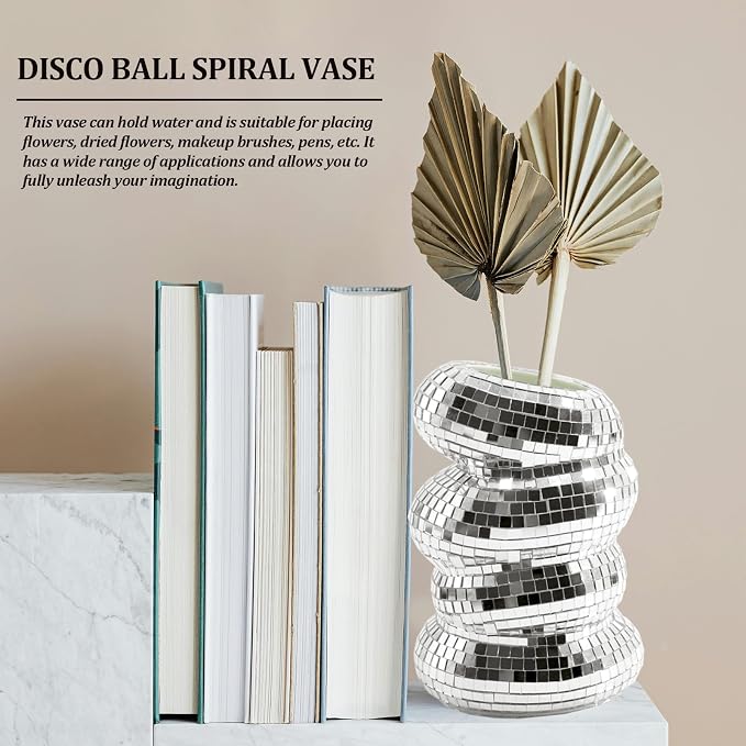 1Pcs Disco Ball Vase, Silver Mirror Finish Disco Ball Planter, Home Living Room Balcony Study Desk Party Decor.
