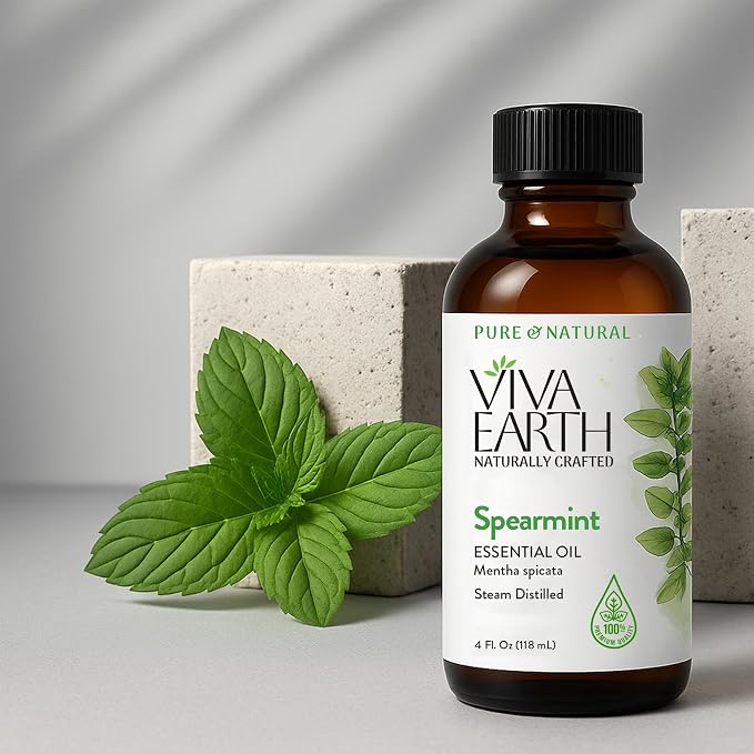 Spearmint Essential Oil – 100% Pure and Natural Spearmint Oil for Diffusers, Face and Skin Care, Hair and Scalp, Massage, Soap and Candle Crafting – with Dropper, 4 fl oz