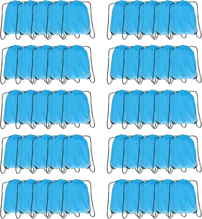 Drawstring Backpack Bulk 50 Packs Draw String Backpack Bags DIY Gym Sports Traveling Trip ride Pedestrianism Yoga Cinch Bag Sackpack Drawstring (sky blue)