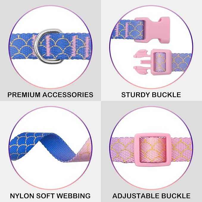 azuza Bowtie Dog Collar Mermaid, Soft & Comfy Dog Collar with Removable Bow Gradient Color Size Adjustable Dog Collars for Small Dogs