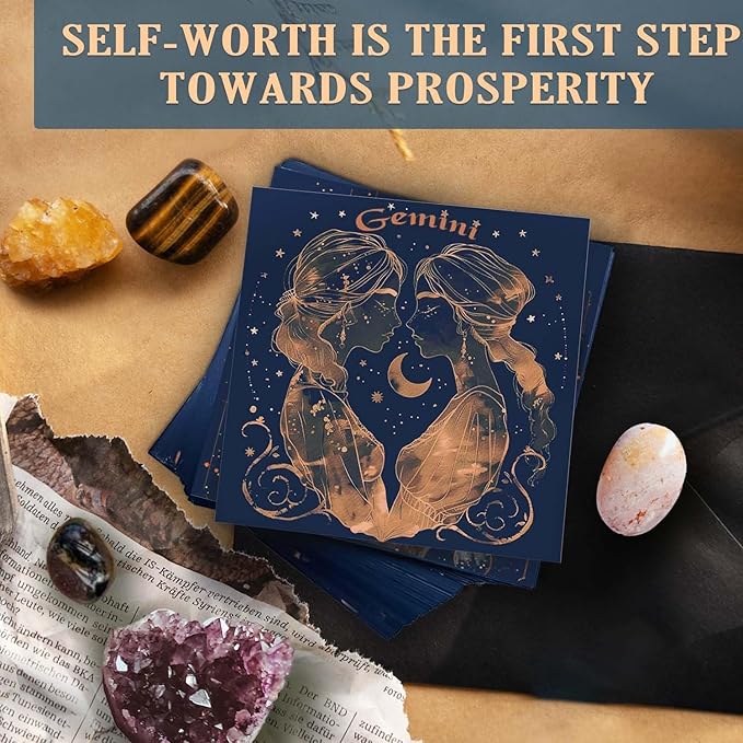 Faivykyd Gemini Crystals Gift for Women - 6 Gemini Zodiac Natural Stones w/50 Miracle Mantras Affirmation Cards, Healing Astrology Gifts for Motivation, Promote Positive Energy
