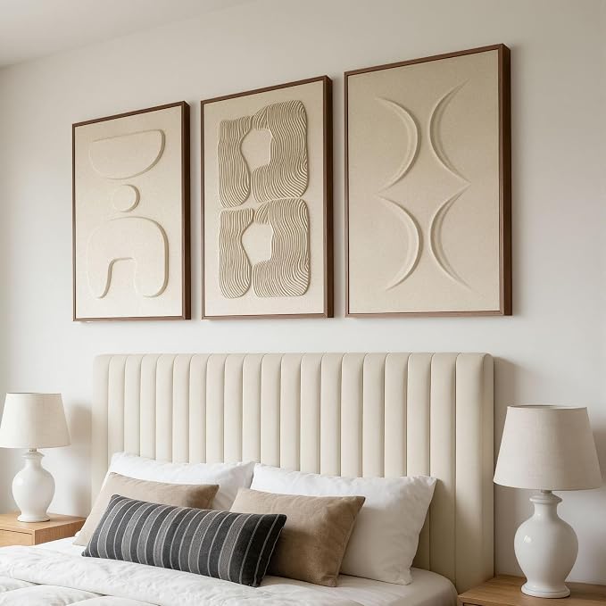 Thalasse Large 3-Piece 3D Textured Wall Art for Living Room, 24x36 Inch | Wabi Sabi Sandstone Relief Panels with Solid Wood Frames, Minimalist Wall Decor for Hallway and Entryways