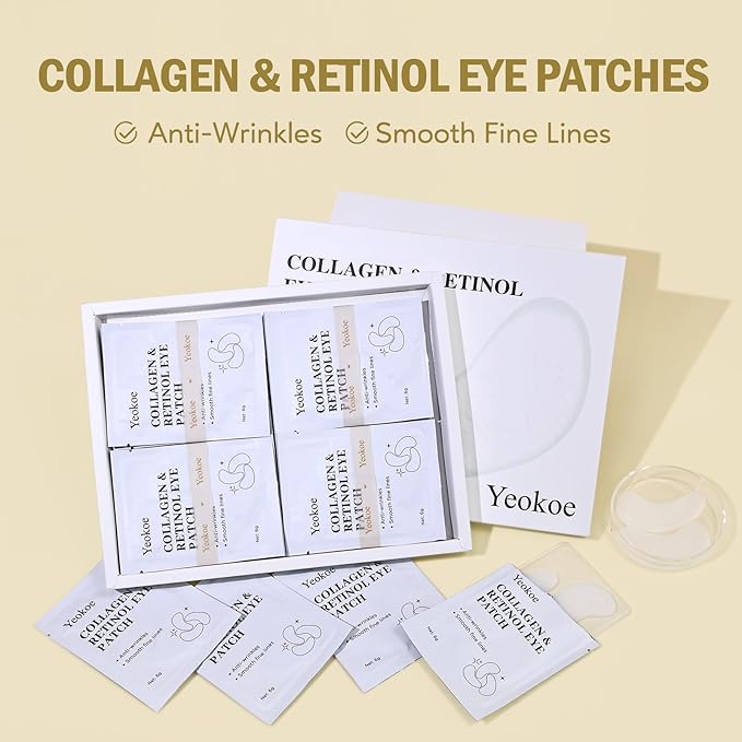Yeokoe Under Eye Patches for Dark Circles,Puffy Eyes,20 Pairs Face Masks SkinCare With Collagen and Retinol for Anti wrinkles Smooth Fine Lines
